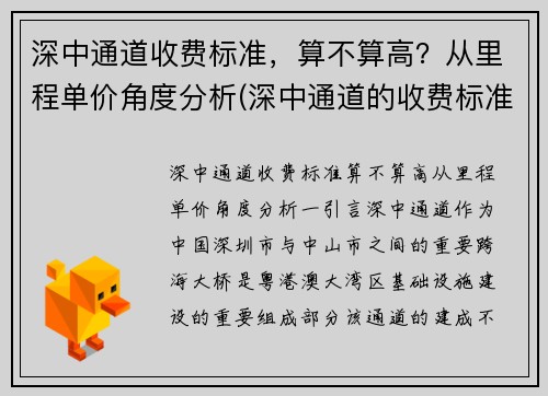 深中通道收费标准，算不算高？从里程单价角度分析(深中通道的收费标准)