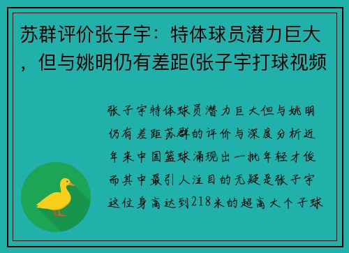 苏群评价张子宇：特体球员潜力巨大，但与姚明仍有差距(张子宇打球视频)